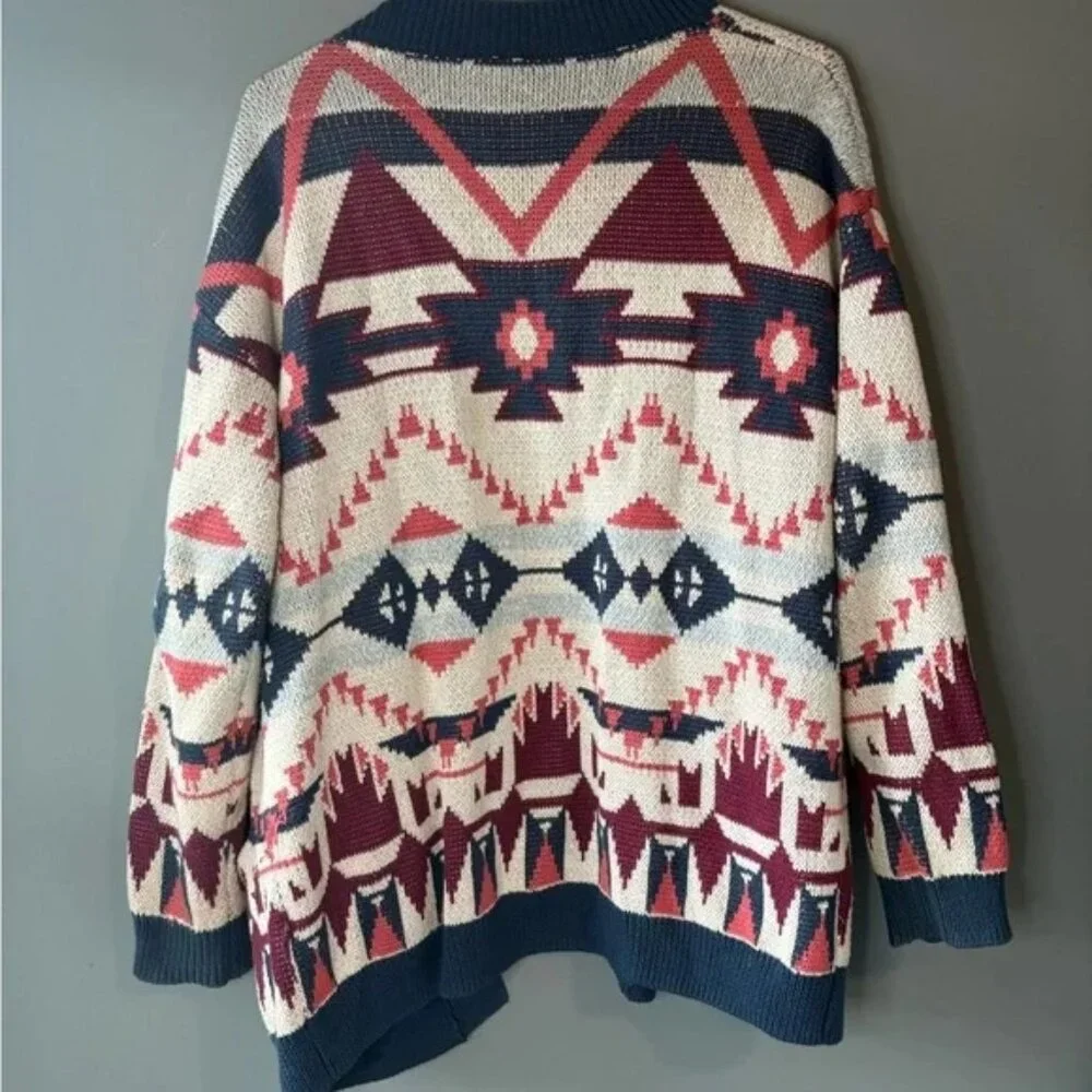Divided size XS Southwestern Tribal Bohemian Open front Cardigan, 100% Cotton - Picture 3 of 7